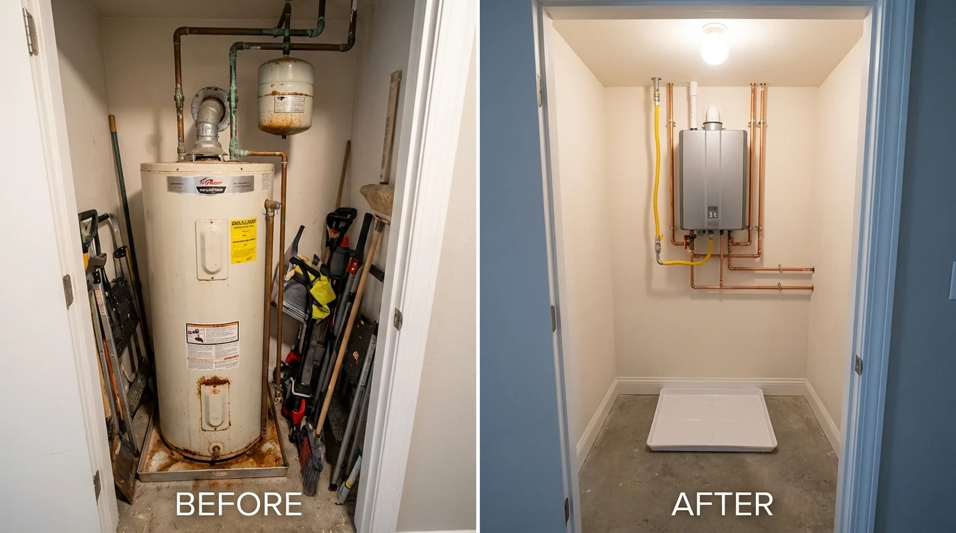 Tank water heater versus wall-mounted tankless unit comparison for Thermal, CA homeowners