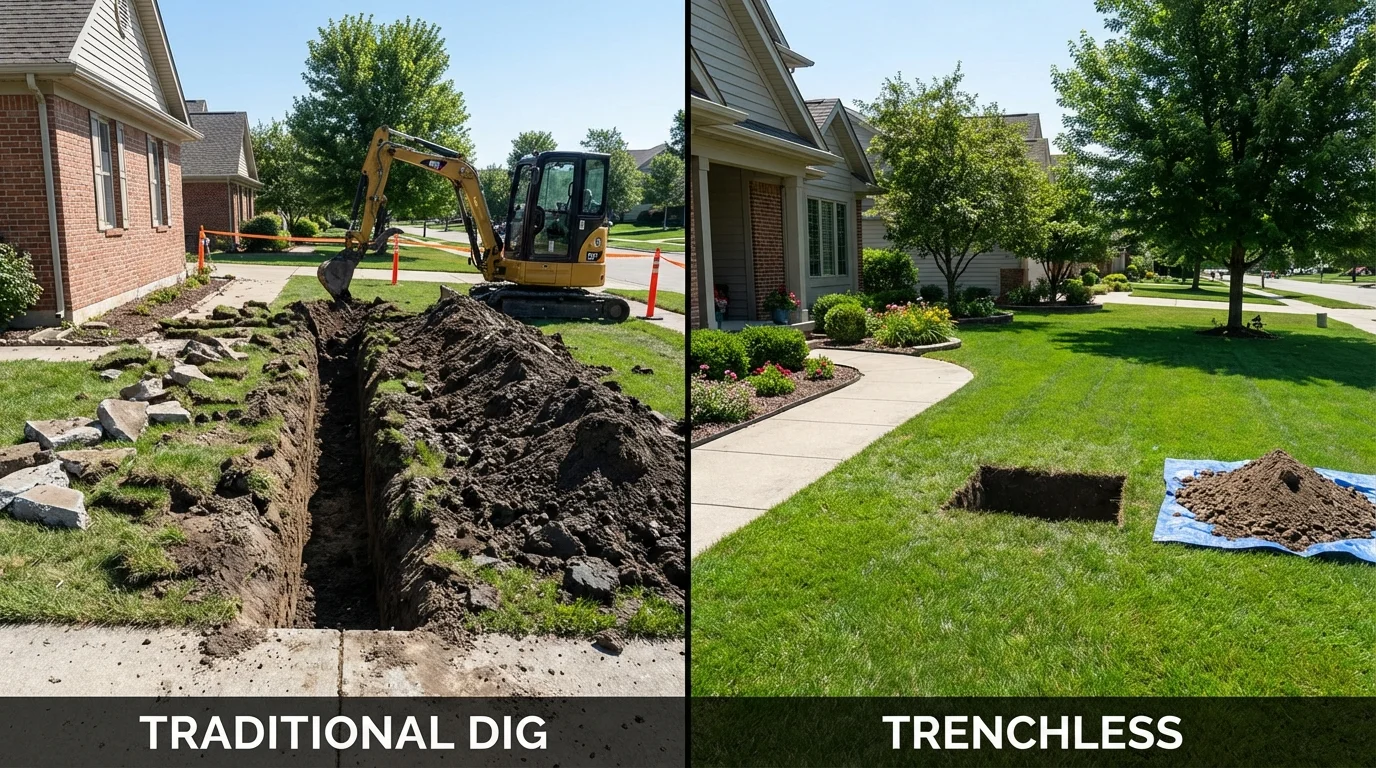 Trenchless sewer repair with minimal yard damage versus traditional excavation in Thermal, CA